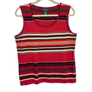 Lauren Ralph Lauren Red Striped Linen Cotton Knit Sleeveless Top Preppy Size XL